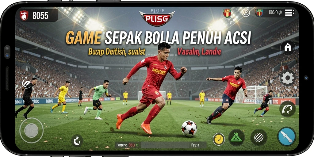 Tangkapan layar utama dari permainan sepak bola yang penuh aksi.