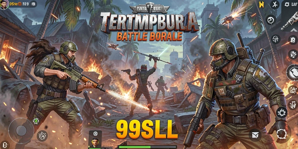 Screenshot gameplay 99SLL yang menegangkan dalam pertempuran Battle Royale.