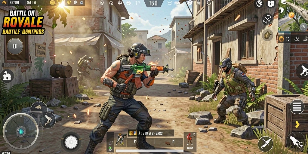 Screenshot EE789 menampilkan aksi intens dalam pertempuran Battle Royale.