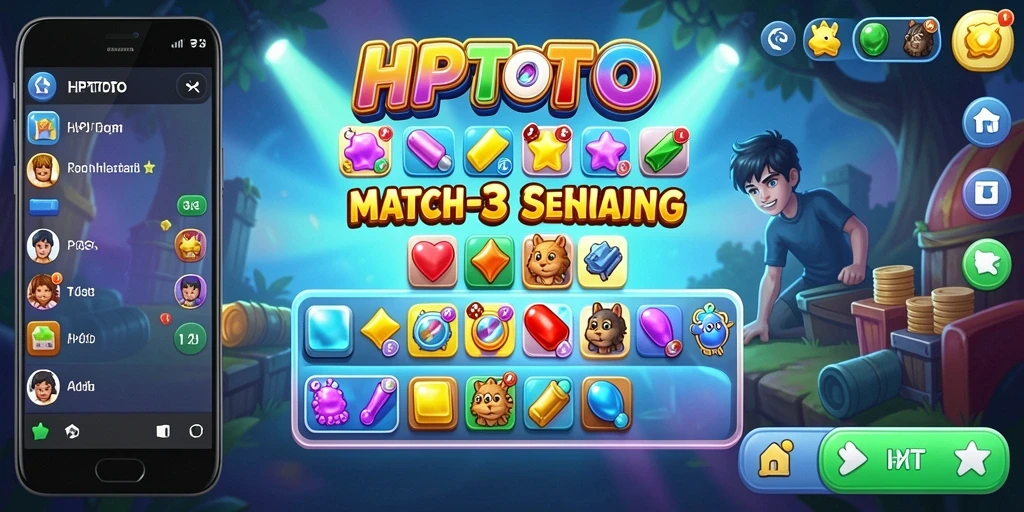 Tampilan gameplay HPTOTO dengan warna-warni cerah dan tantangan seru.