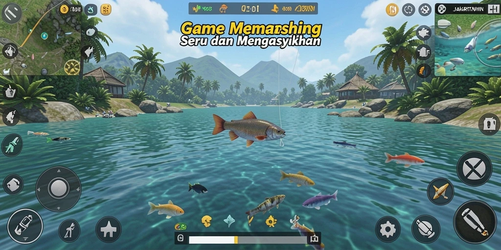 Tampilan gameplay JAKARTAWIN yang seru saat memancing.