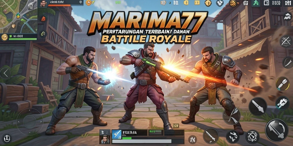Screenshot gameplay <strong>MARIMA77</strong> menampilkan pertempuran seru dalam Battle Royale.