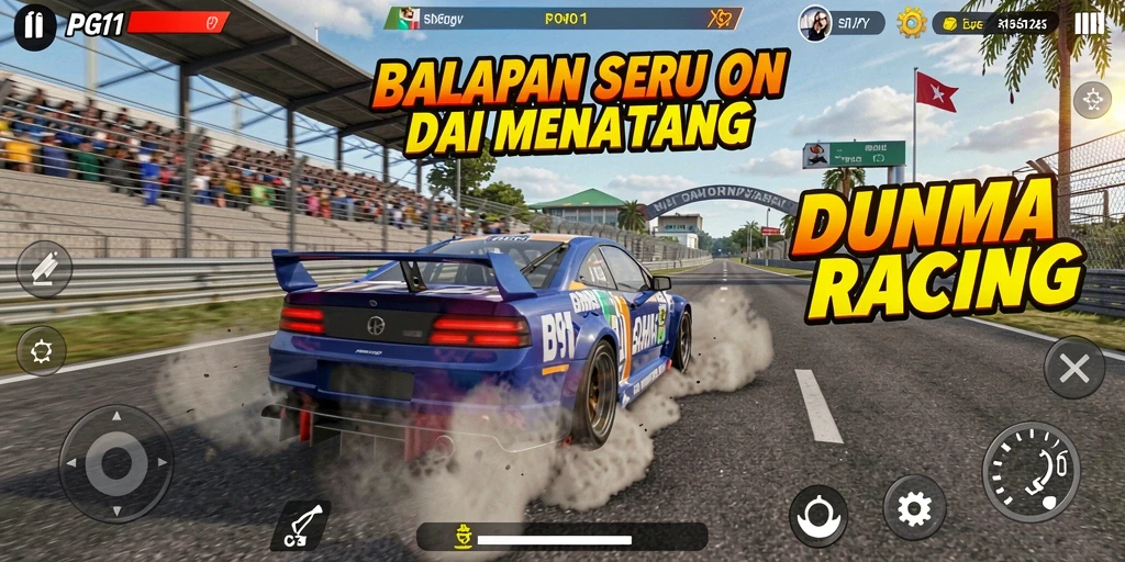 Tangkapan layar PG11 menampilkan aksi balapan seru yang mendebarkan.