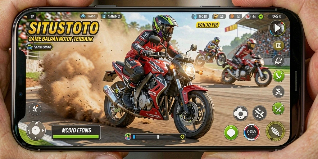 Tangkapan layar SITUSTOTO menampilkan aksi balapan motor yang intens.