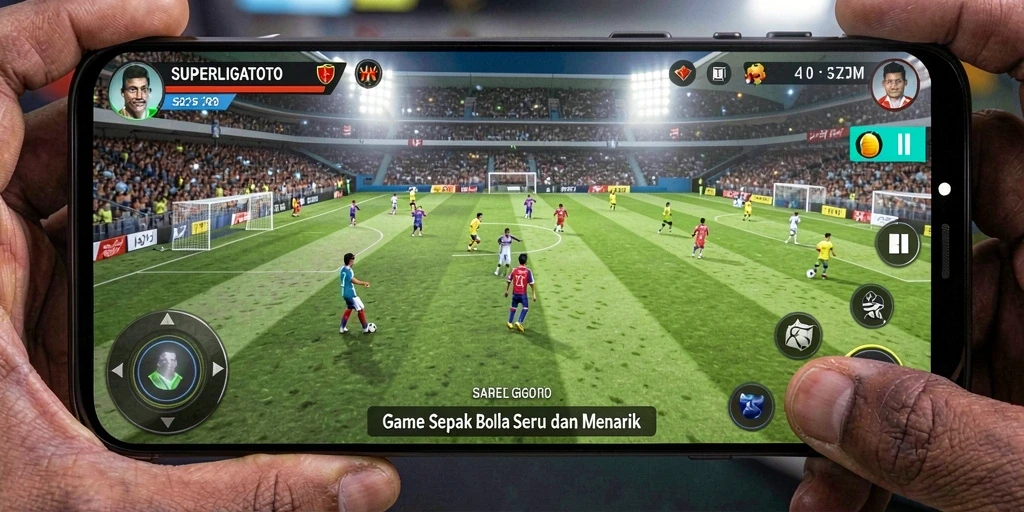 Screenshot utama SUPERLIGATOTO menampilkan aksi sepak bola yang mendebarkan.