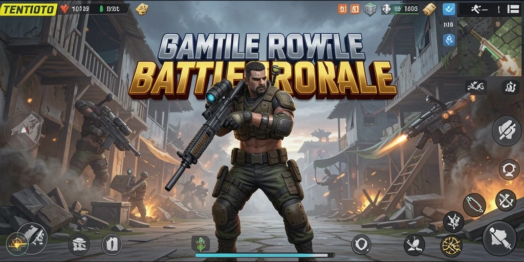 Screenshot TENTOTO menampilkan pertarungan seru di arena Battle Royale.